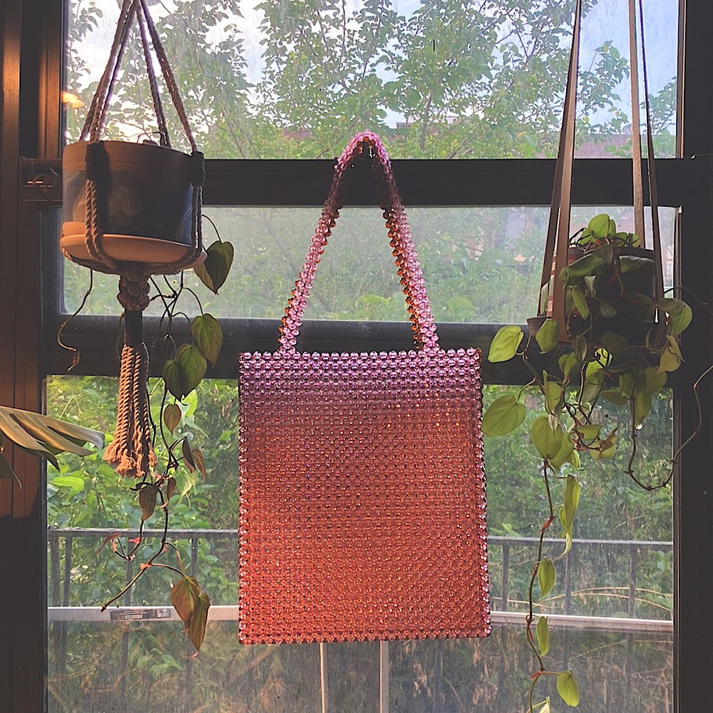 Susan Alexandra Pink and Root Beer Beaded ‘Merry’ Jumbo Tote Bag 💕🤎 - Picture 6 of 11